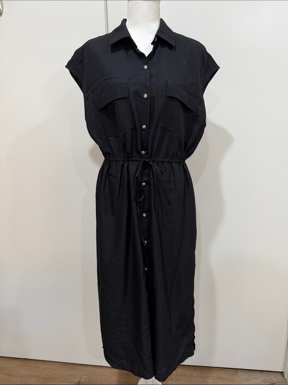 Old Navy Black Button-Front Drawstring Shirt Dress